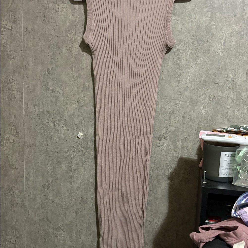 Zara Ribbed Knit Dress in Soft Taupe
